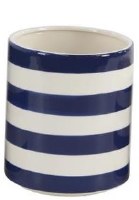9" Round Navy and White Striped Ceramic Pot