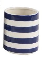 7" Round Navy and White Striped Ceramic Pot