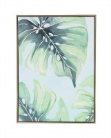47" x 36" Green Tropical Leaves Canvas Wall Art With Gold Float Frame
