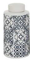 10" Navy and White Ceramic Pattern Tile Canister With Lid