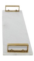 24" White Marble Slab Tray With Square Gold Handles