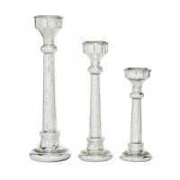 Set of 3 6" Round Silver Glass Vintage Style Pillar Candleholders