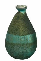 12" Antique Turquoise Green and Textured Glass Banded Vase