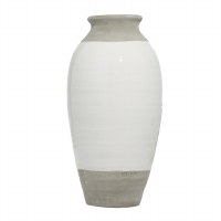 25" White and Taupe Ceramic Color Block Floor Vase