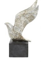 14" Silver Polyresin Bird Sculpture on Black Base