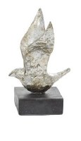9" Silver Polyresin Bird Sculpture on Black Base