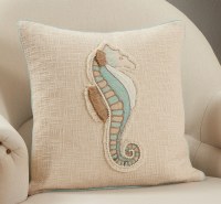 18" Square Multipastels Embroidered Seahorse Pillow