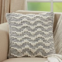 18" Square Blue Chevron Textured Pillow