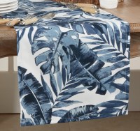 14" x 72" Dark Blue Tropical Leaves Table Runner