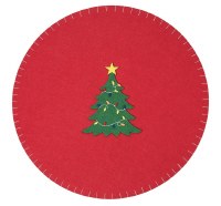 14" Round Red Felt Stitched Border Christmas Tree Placemat