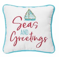 10" Square Seas and Greeting Boat With Lights Pillow With Blue Piping