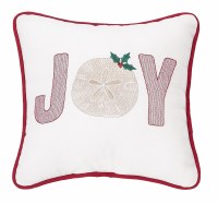 10" Square Joy Holly Berry Sand Dollar Pillow With Red Piping