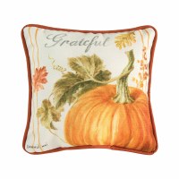 8" Square Grateful Orange Pumpkin Pillow With Orange Piping Fall and Thanksgiving Decoration
