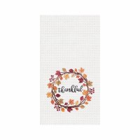 27" x 18"  Leaf Circled Thankful Waffle Weave Kitchen Towel Fall and Thanksgiving
