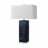 30" Navy Ceramic Dots Square Lamp on Acrylic Base