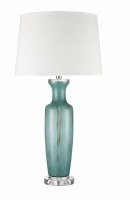 32" Green With Gold Spotting Glass Column Lamp on Acrylic Base