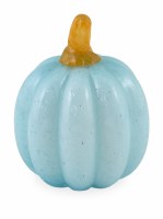 3" Round Mini Aqua Glass Pumpkin Fall and Thanksgiving Decoration