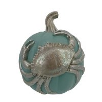 7" Green Pumpkin With a Silver Crab Fall and Thanksgiving Decoration