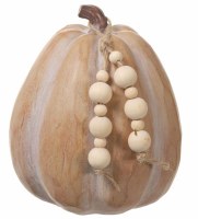 5"  Whitewashed Beige Pumpkin With Beaded Tassels Fall and Thanksgiving Decoration