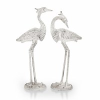 Set of 2 22" Distressed White Metal Courting Egrets Garden Sculptures