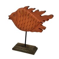 11" Orange Washed Wood Sunfish on Wood Stand