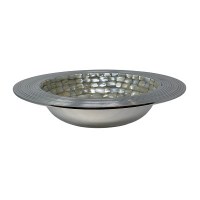 13" Round Silver Metal and Mother of Pearl Bowl