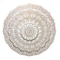 48" Round Whitewashed Carved Wood Wall Medallion