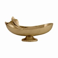 20" Oval Gold Metal Footed Boat With Leaf Handle