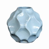10" Round Light Blue Ceramic Waves Vase