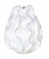 9" Round Distressed White Ceramic Wavy Flange Vase