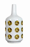 19" White With Gold Dots Ceramic Bottle Vase
