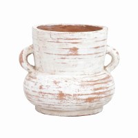 8" Whitewash Terracotta Double Handle Jug Vase
