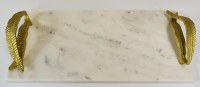 9" x 18" Rectangle Marble Tray With Gold Leaf Handles