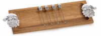 6" x 17" Acacia Wood Serving Tray With Silver Metal Santa Handles and Matching Food Picks