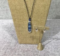 Set of 18" Blue Toned Seaglass Necklace and Metal Drop Earrings