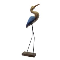 29" Distressed White and Blue Wood Shore Bird on Base