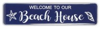 36" Dark Blue and White Metal Welcome To Our Beach House Wall Plaque