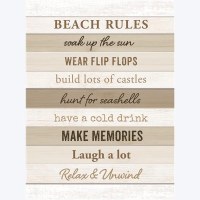 24" x 17" Multicolor Beige Beach Rules Wood Plank Wall Plaque