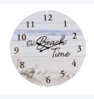 23" Round Beach Scene Wood On Beach Time Wall Clock