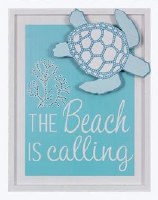 18" x 14" The Beach is Calling Sea Turtle Wood Framed Cutout Wall Plaque