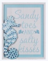 18" x 14" Sandy Toes and Salty Kisses Seahorse Wood Framed Cutout Wall Plaque