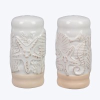 3" Distressed White and Beige Sea Life Coastal Salt & Pepper Shakers