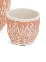 4" Round Coral With White Leaves Ceramic Pot
