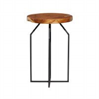 16" Round Natural Teak Top and Black Metal Side Table