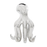 17" Silver Ceramic Octopus Sculpture