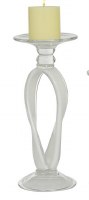 13" Clear and White Glass Loops Pillar Candleholder