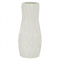 16" White Ceramic Faceted Vase