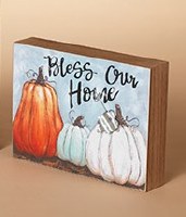 8" Bless Our House Pumpkin Wood Block Decor Fall and Thanksgiving Decoration