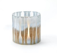 6" Frost Gold Glass Striped Serenity Hurricane Candleholder