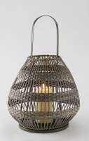 19" Medium Black Brown Tapered Rattan Lantern